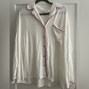 Women's White Sleep Shirt with Pink Trim
